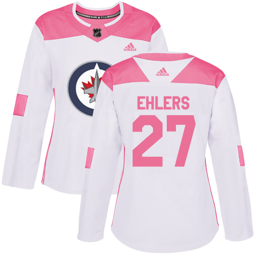 Adidas Jets #27 Nikolaj Ehlers White/Pink Authentic Fashion Women's Stitched NHL Jersey - Click Image to Close